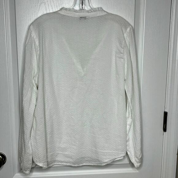 J.Crew Wms L White Long Sleeve Swiss Dot Popover Top Academia Ruffled Feminine - Picture 2 of 10